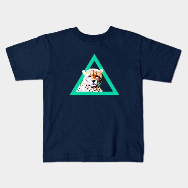 Cheetah in Triangle Kids T-Shirt by bulubulu